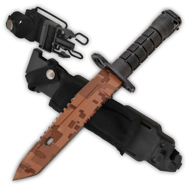 14 Inch AR15 Serrated Bayonet Knife, Tan/Camo