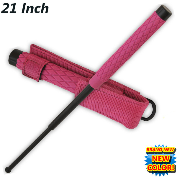 21 Inch Baton Self Defense Solid Steel Police Stick W/Case (Pink) NS-21-PK