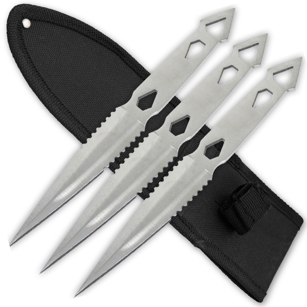 3 PCS 8 Inch Tiger Throwing Knives W/ Case - Silver-2