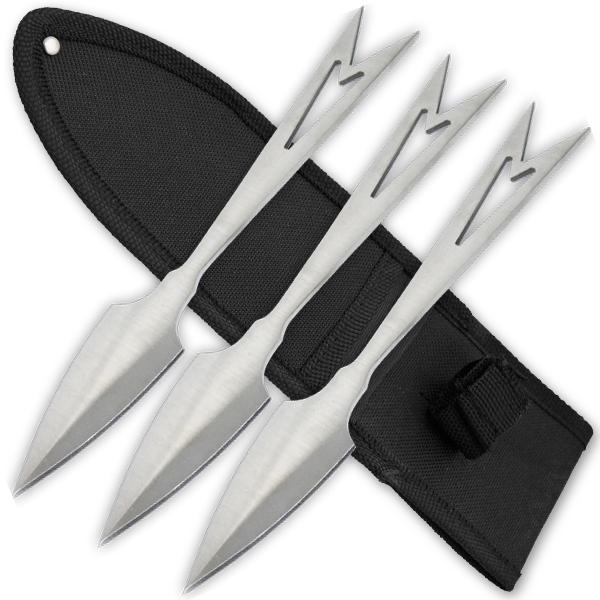 3 PCS 8 Inch Tiger Throwing Knives W/ Case- Silver-3