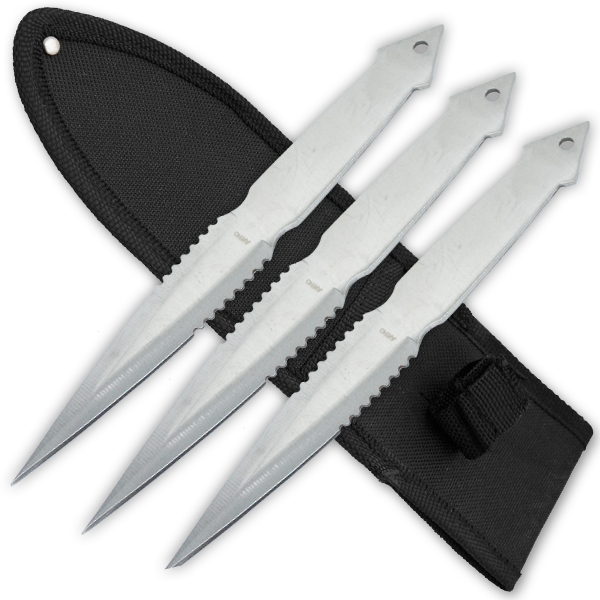3 PCS 8 Inch Tiger Throwing Knives W/ Case- Silver-5