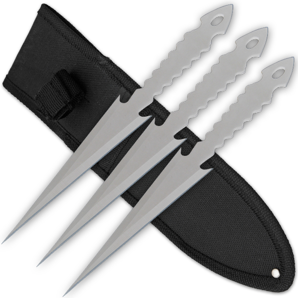 3 PCS 9 Inch Tiger Throwing Knives W/ Case - Silver-2