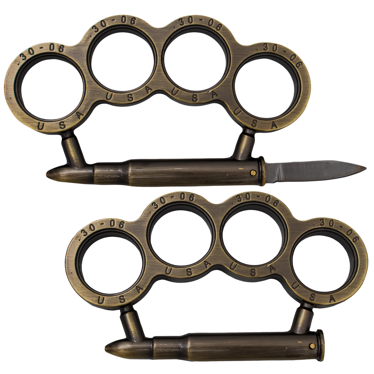 30 06 Caliber Bullet Brass Knuckle with Folding Knife