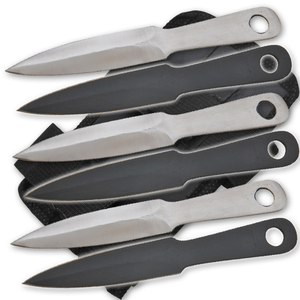 6 PC 4.5 inch Mini Throwing Knives W/ Wrist Carrying Case- Black/Silver