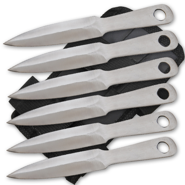 6 PC 4.5 inch Mini Throwing Knives W/ Wrist Carrying Case- Silver
