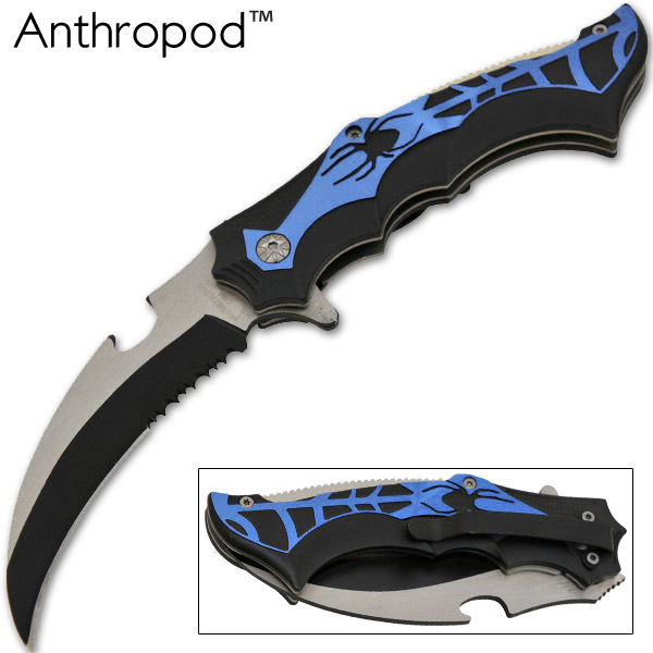 8.5 Karambit Knife Inch Tiger-USA Spider Karambit Trigger Assisted - Blue K-393-BL