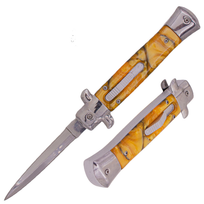 8.75 Inch Automatic OTF Switchblade Mini Mob Monster Gold Pearl