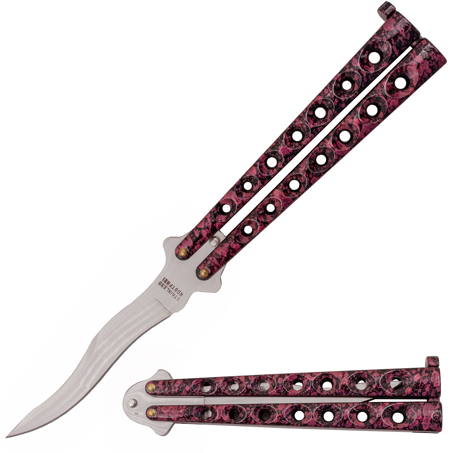 8.8 Inch Kriss Blade Butterfly Knife (Pink)