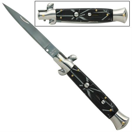 Black Marble Pocket Knife Trigger Action Switchblade`