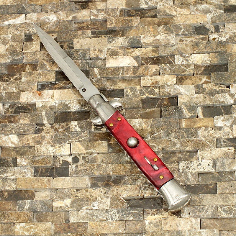 OG Godfather Italian Stiletto Switchblade, Marbled Red Handle