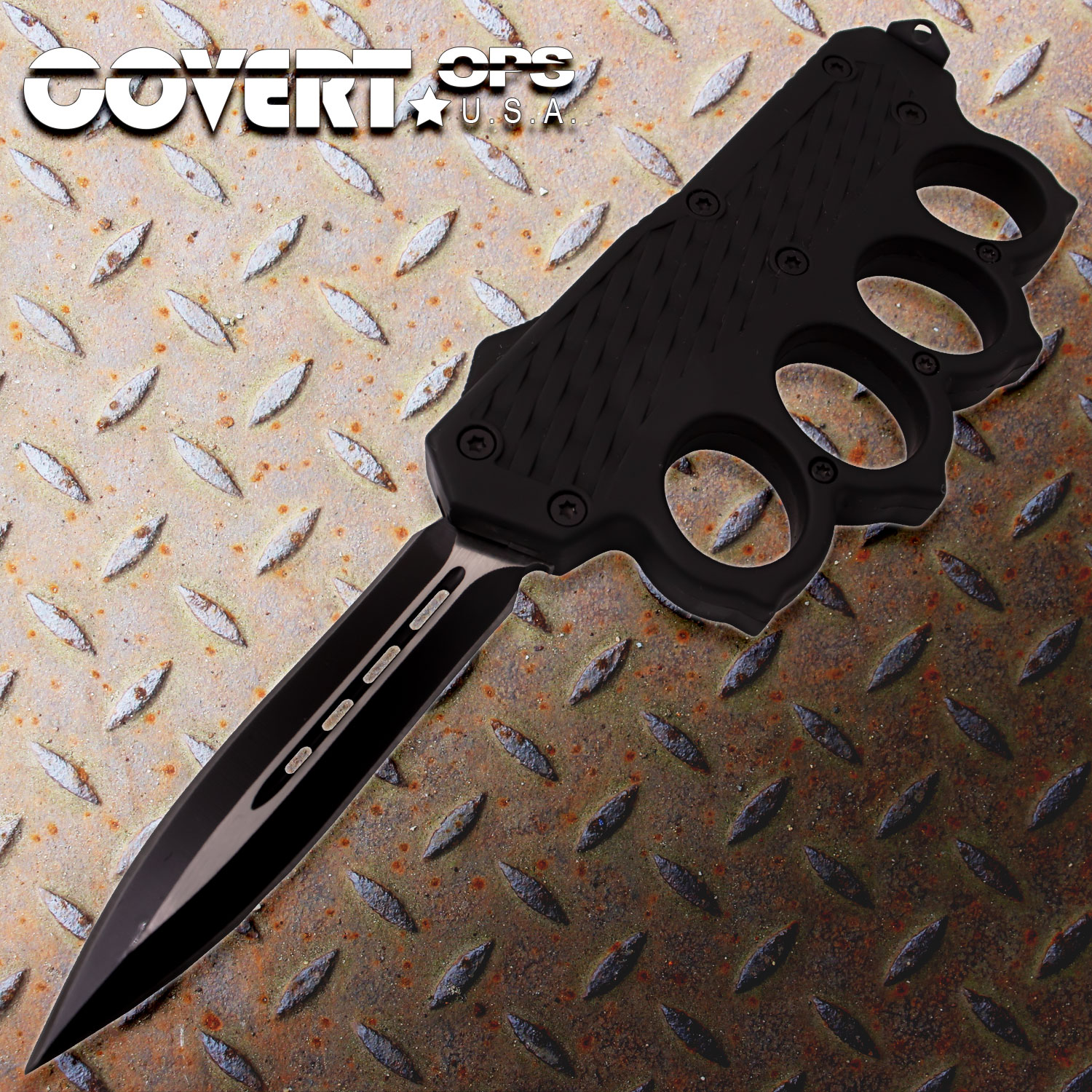 Covert Ops Military Elite Tactical Grip Rubberized OTF Automatic Knuckle Knife Double Edge Blade