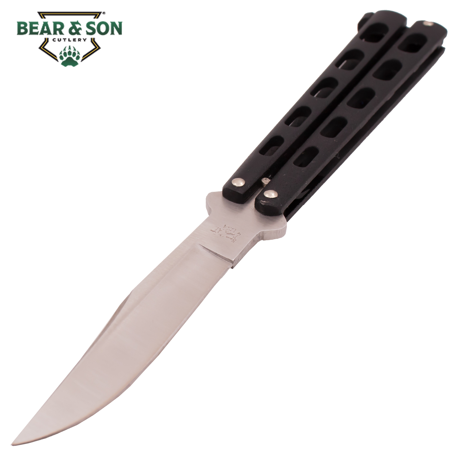Bear and Son 114B Butterfly Knife 5 Inch Black Handle