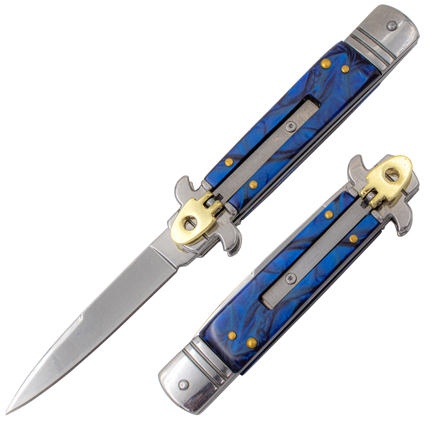 Blue Pearl Leverletto Stiletto Automatic Knife