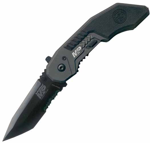 Military Police Magic Assisted Tanto, Black Blade, Serrated, SWMP3BS