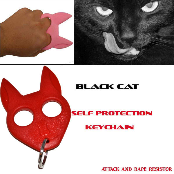 Black Cat Self Defense Keychain -Red CAT-RD