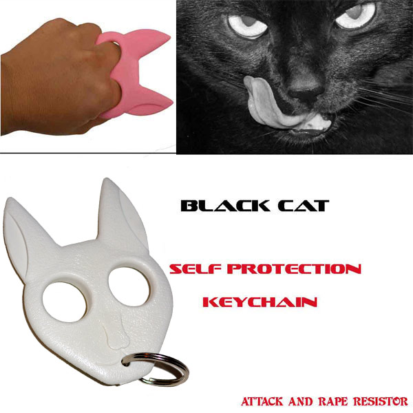Black Cat Self Defense Keychain -White CAT-WH