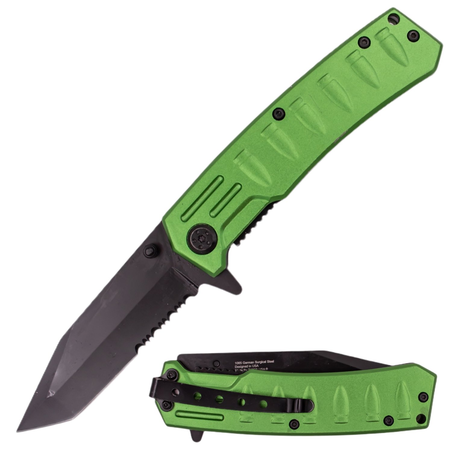Bullet Time 8 Inch Super Spring Assisted Knife   Green