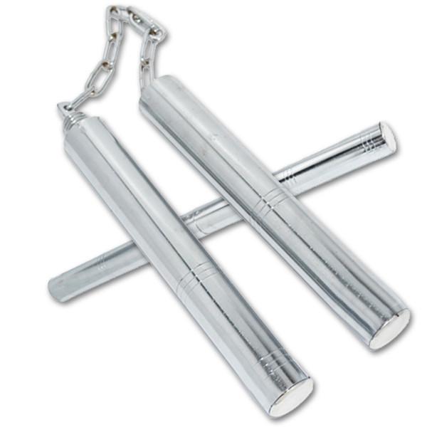 Martial Arts Nunchucks with Baton Combo Stainless Steel Silver