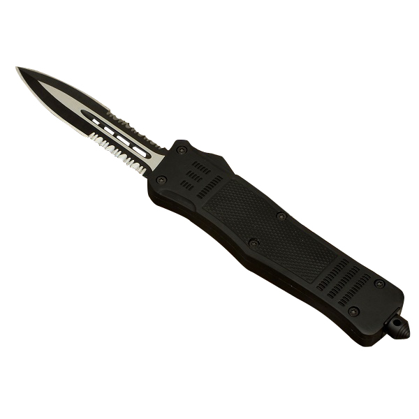 CO L BK DE Covert Ops OTF Automatic Knife Black Double Edge Serrated Large