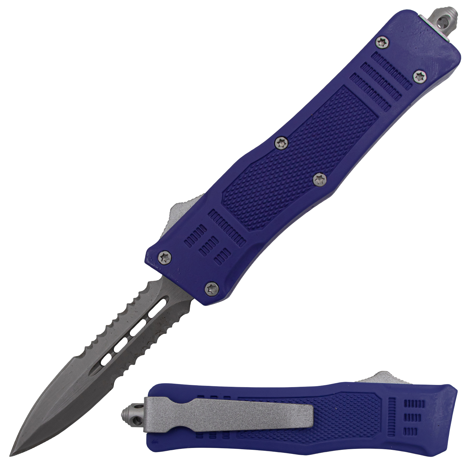 Covert OPS USA OTF Automatic Knife 7 Inch Overall Double Serrated Navy