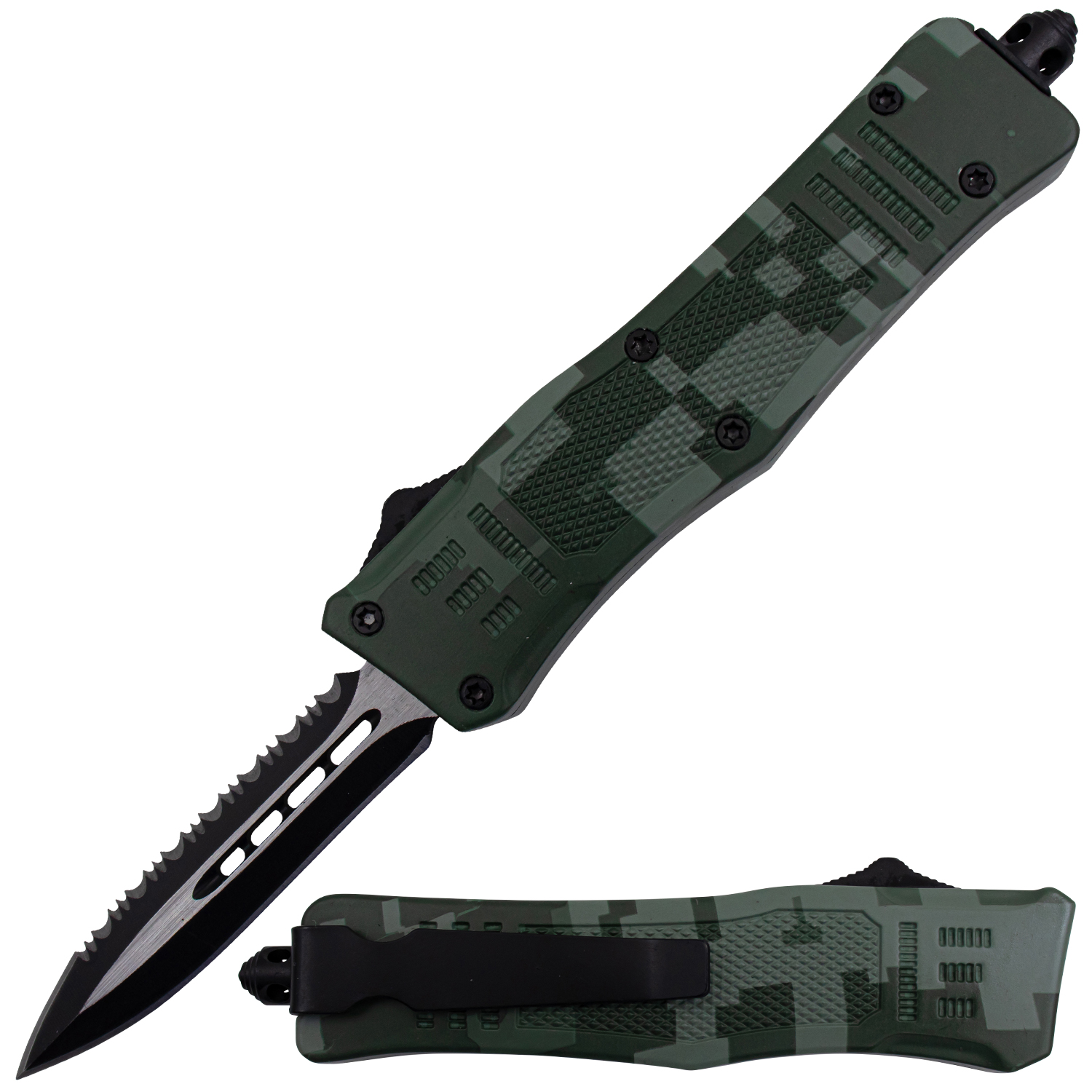 Covert OPS USA OTF Automatic Knife 7 Inch Overall Half Serrated Camo