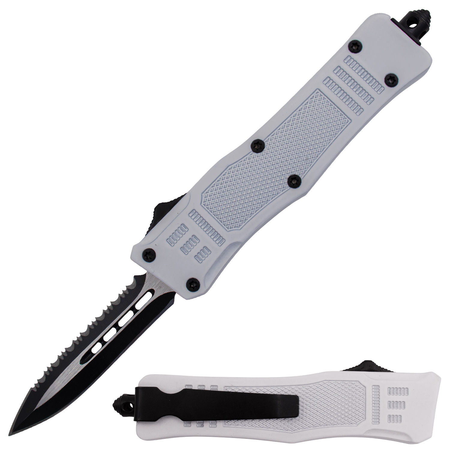 Covert OPS USA OTF Automatic Knife 7 Inch Overall Half Serrated White
