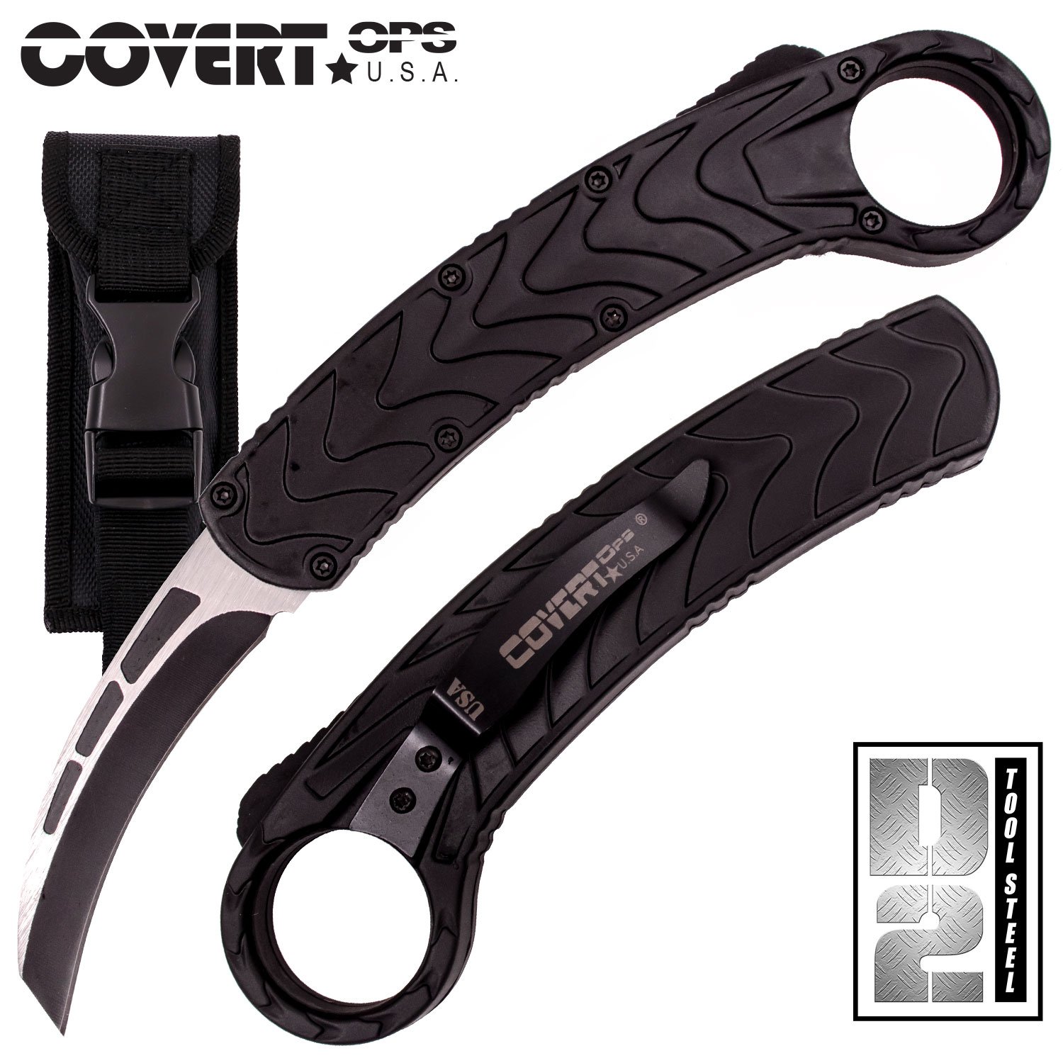 Covert OPS USA OTF Automatic Knife 8 inch Overall D2 Steel Blade Karambit