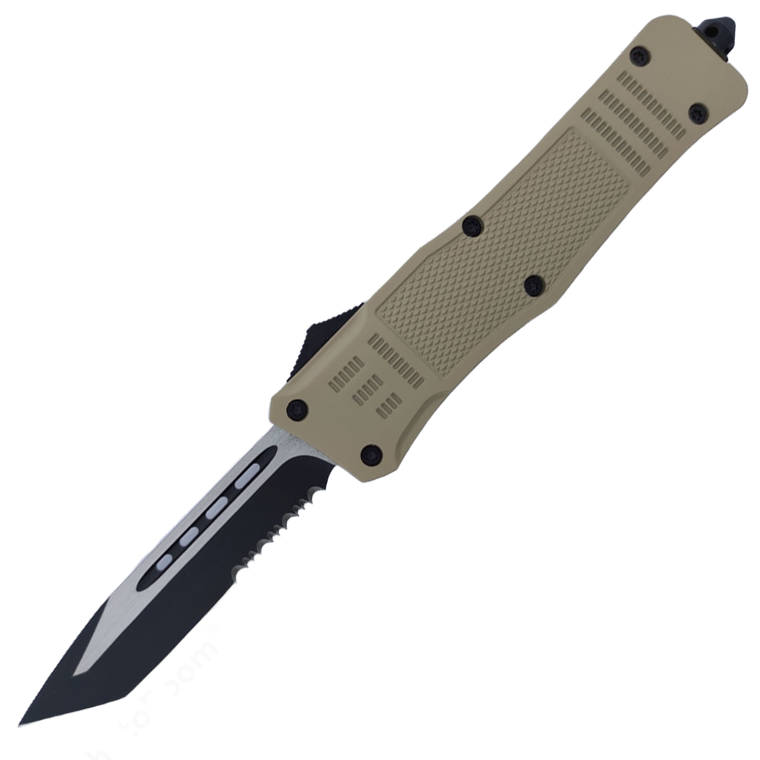 Covert OPS USA OTF Automatic Knife 9 inch Beige D2 Steel Blade Tanto Serr