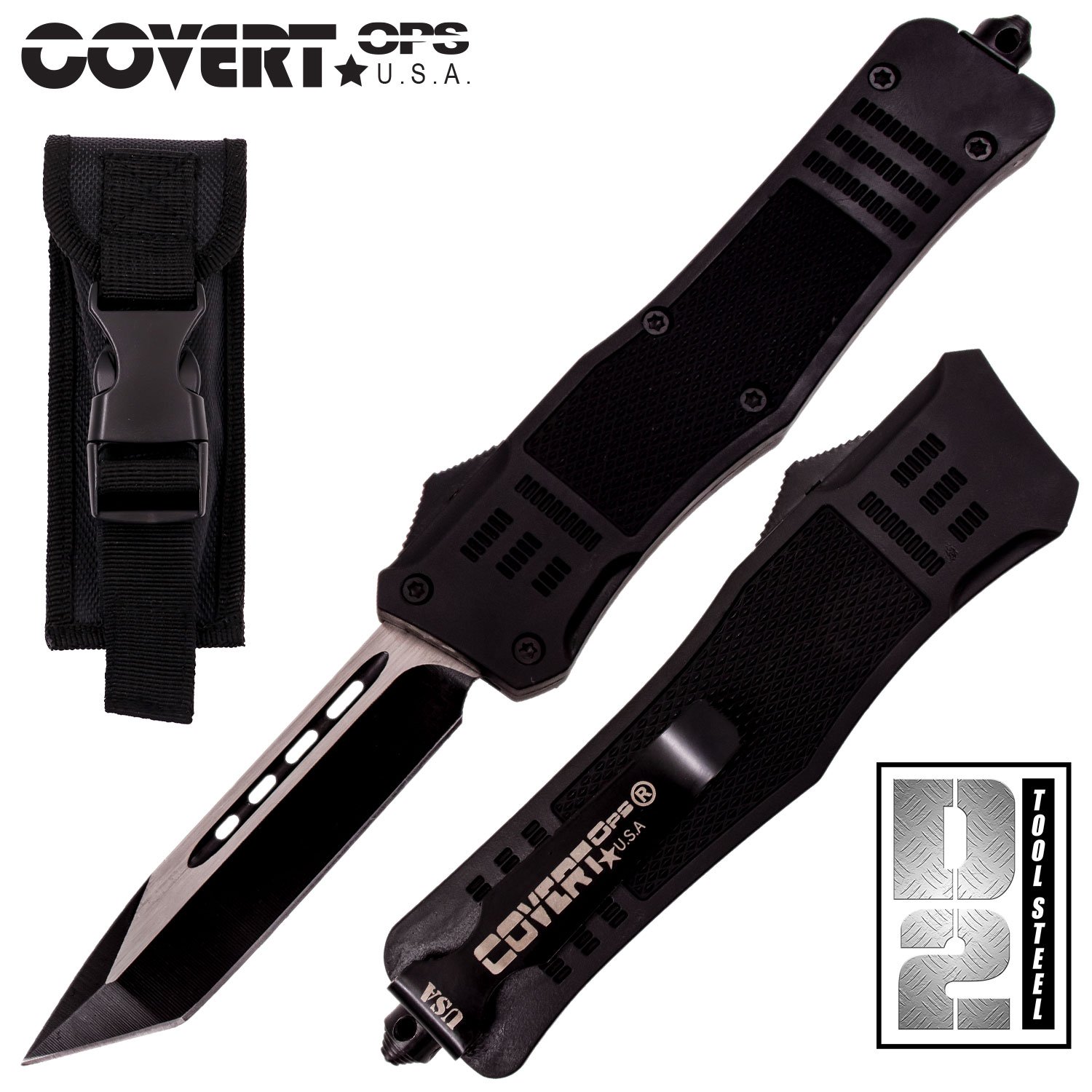 Covert OPS USA OTF Automatic Knife 9 inch Overall D2 Steel Blade Tanto