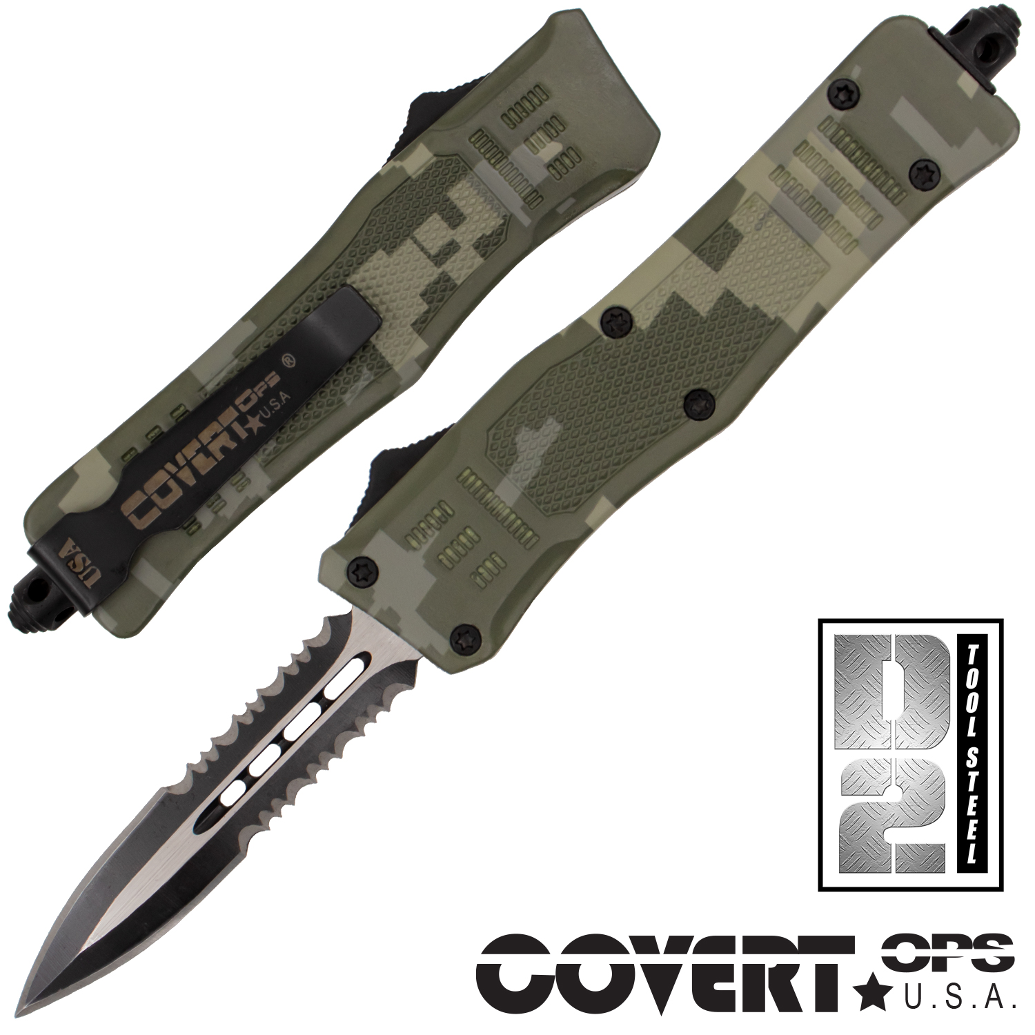 Covert Ops Automatic OTF 7 Inch Auto DE Blade with Case Serr