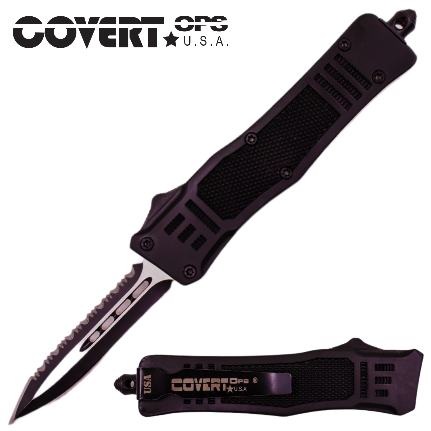 Covert Ops Automatic OTF 7 Inch Auto Dagger Blade with Case Serr DE