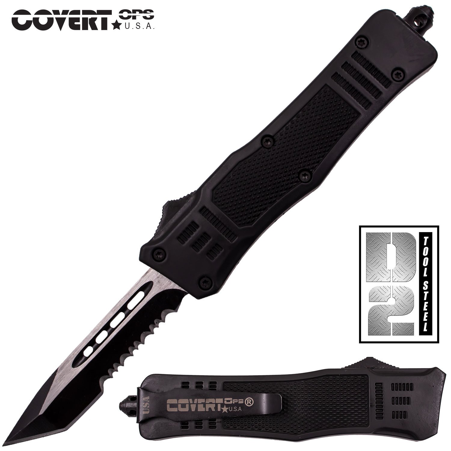 Covert Ops Automatic OTF 7 Inch Tanto with Carrying Case