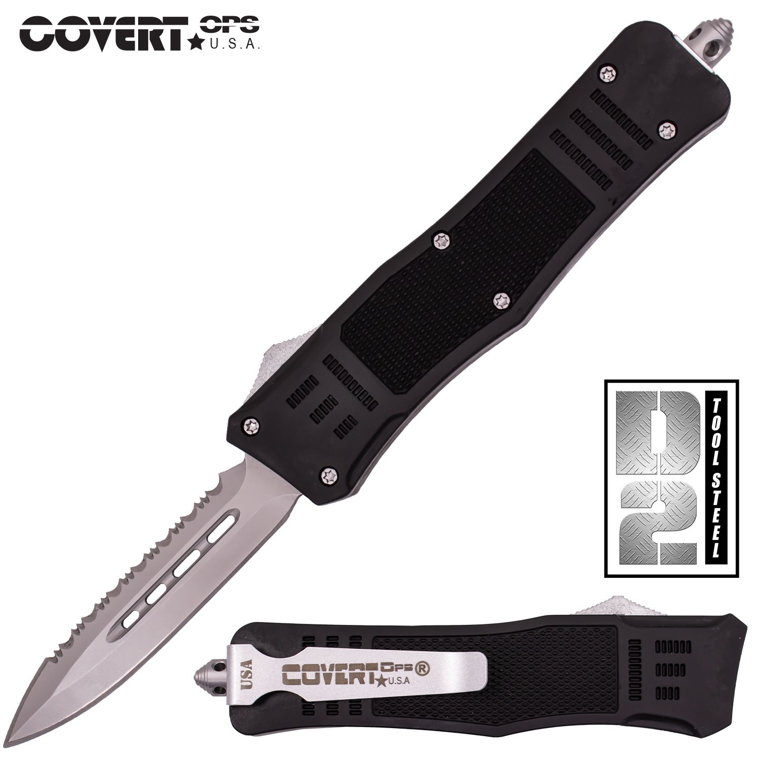 Covert Ops Automatic OTF 8 Inch Dagger Carrying Case Silver Blade