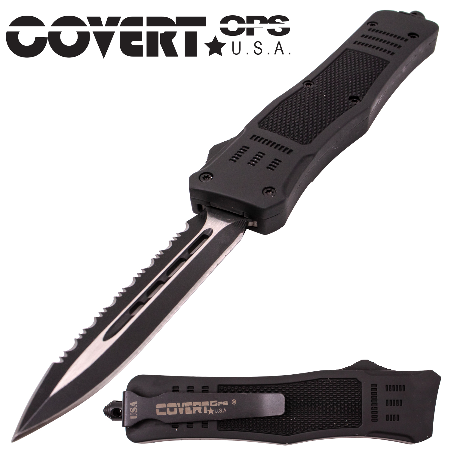 Covert Ops Automatic OTF 8 Inch Dagger Half Serration with Carrying Case