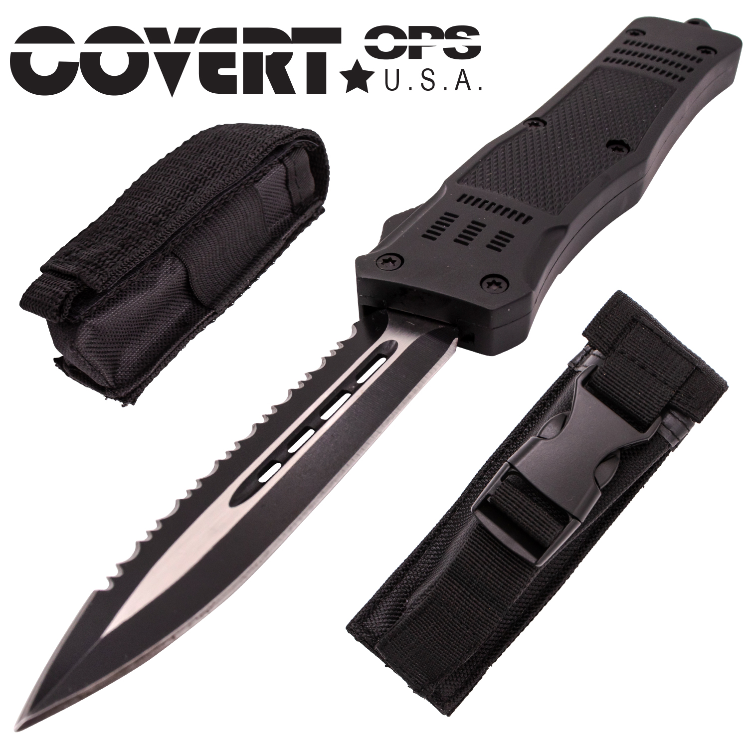 Covert Ops Automatic OTF 9 Inch Dagger Half Serration with Carrying Case