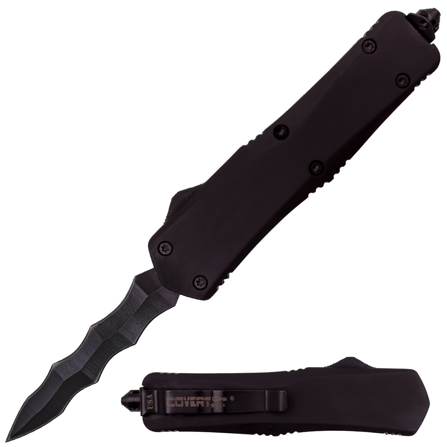 Covert Ops Automatic OTF 9 Inch Kriss Blade with Case Black