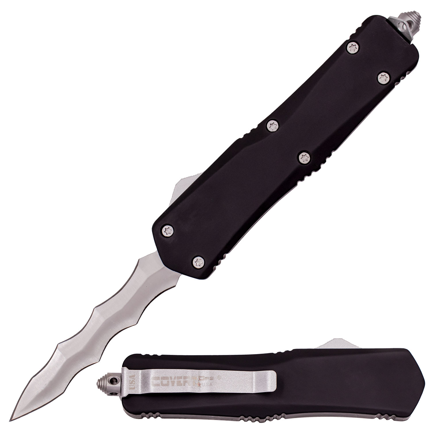 Covert Ops Automatic OTF 9 Inch Kriss Blade with Case Silver