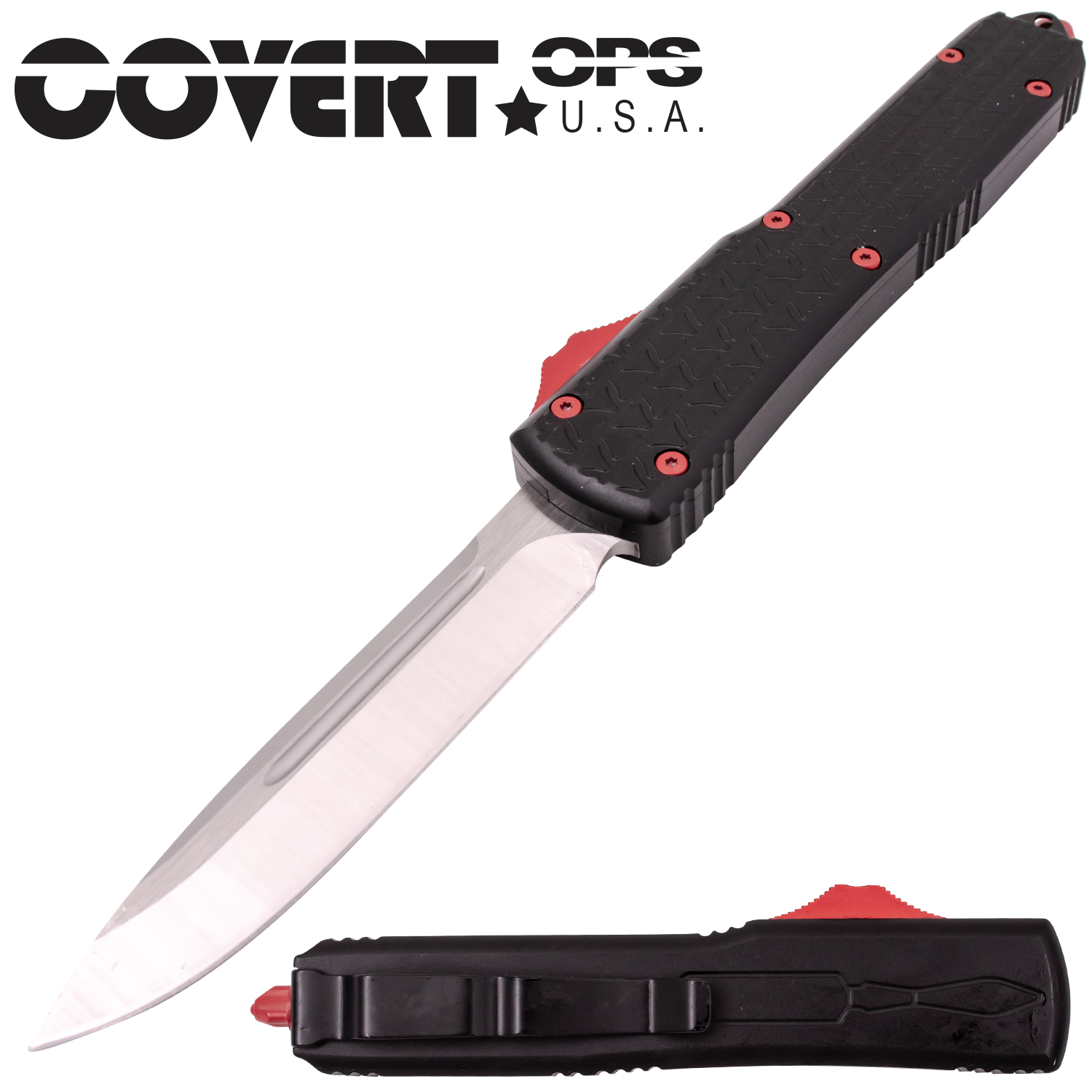 Covert Ops Dagger Rojo Automatic OTF Drop Point Blade Silver
