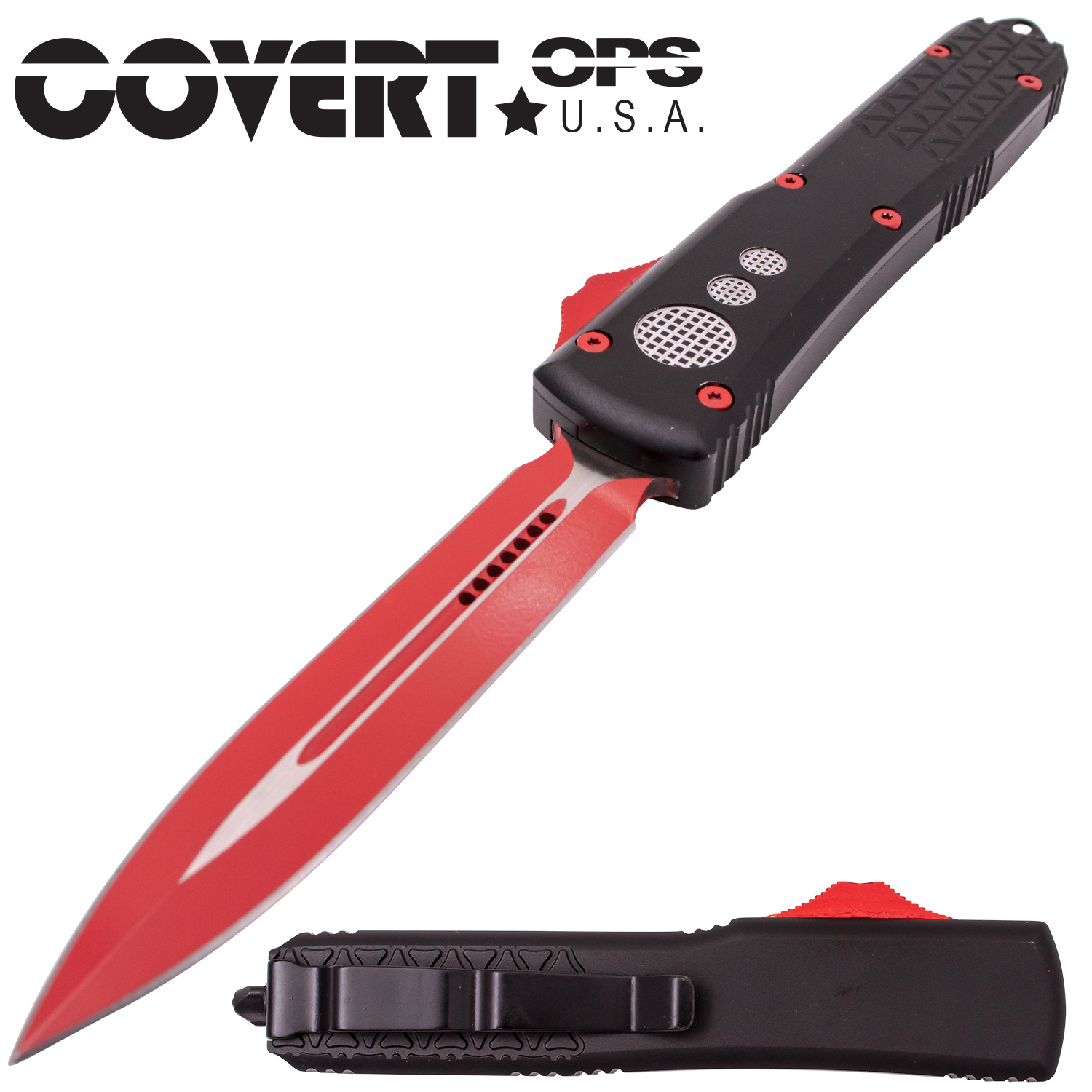 Covert Ops Dagger Rojo Automatic OTF Stiletto Blade Red
