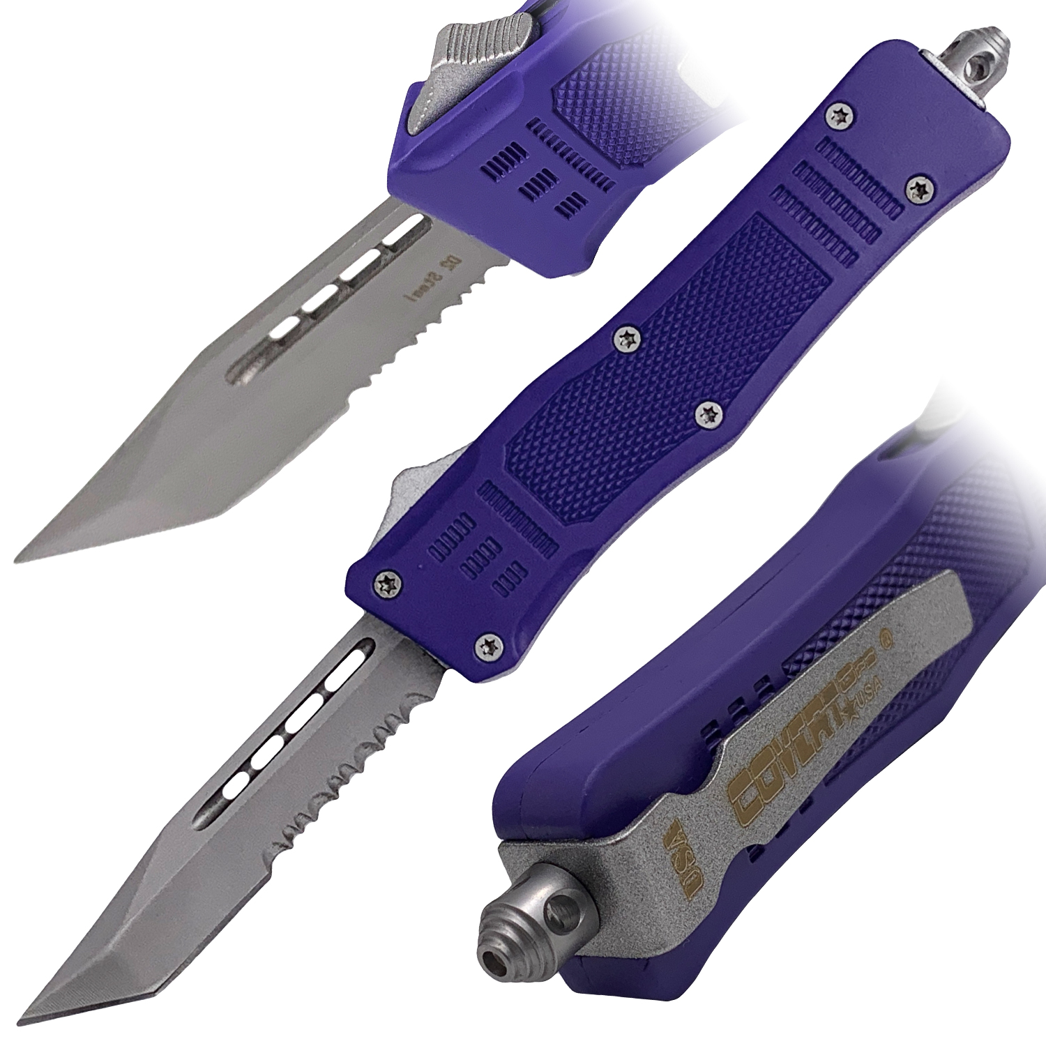Covert Ops OTF Automatic Knife Deep Blue Tanto Serrated