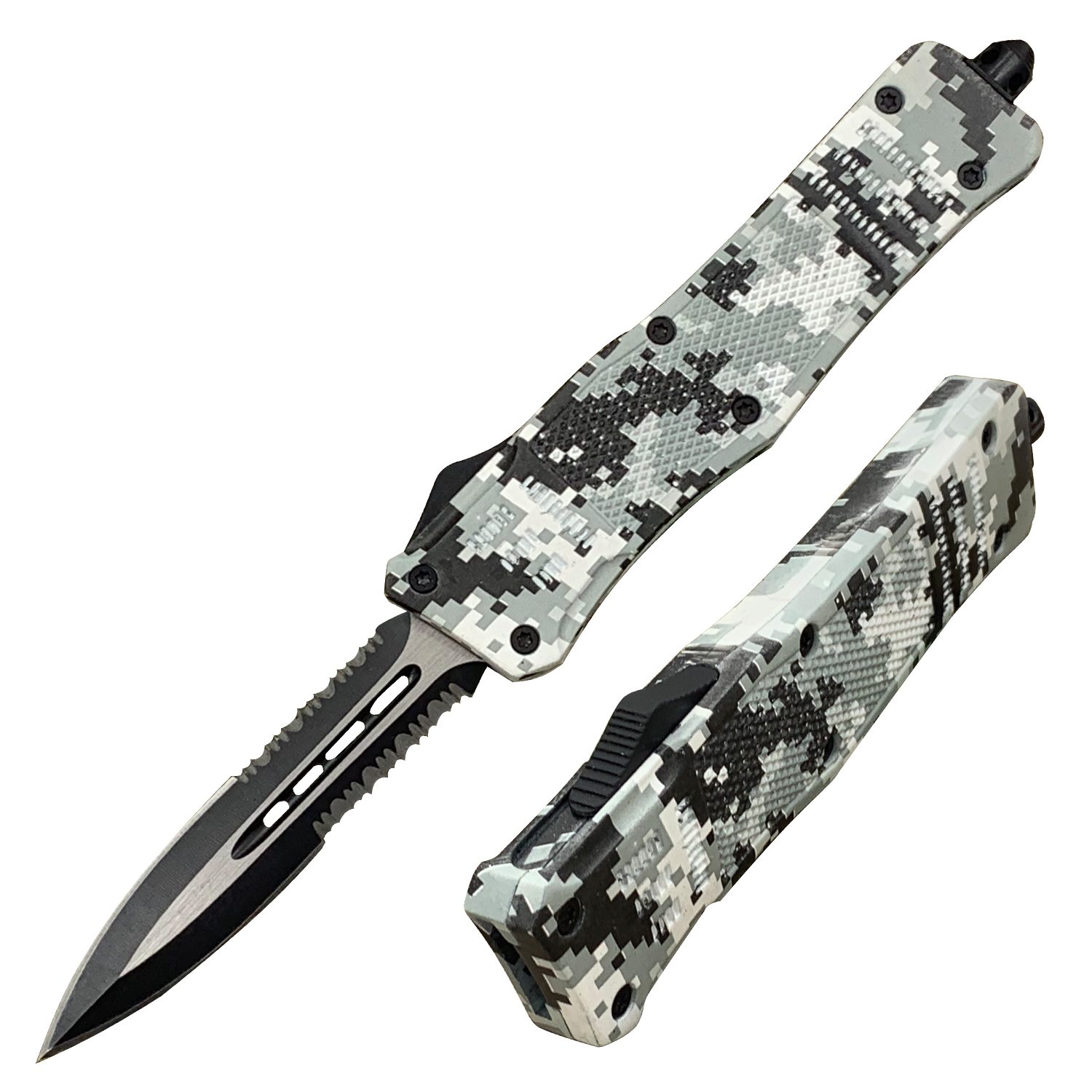Covert Ops OTF Automatic Knife Snow Camo Double Edge Large