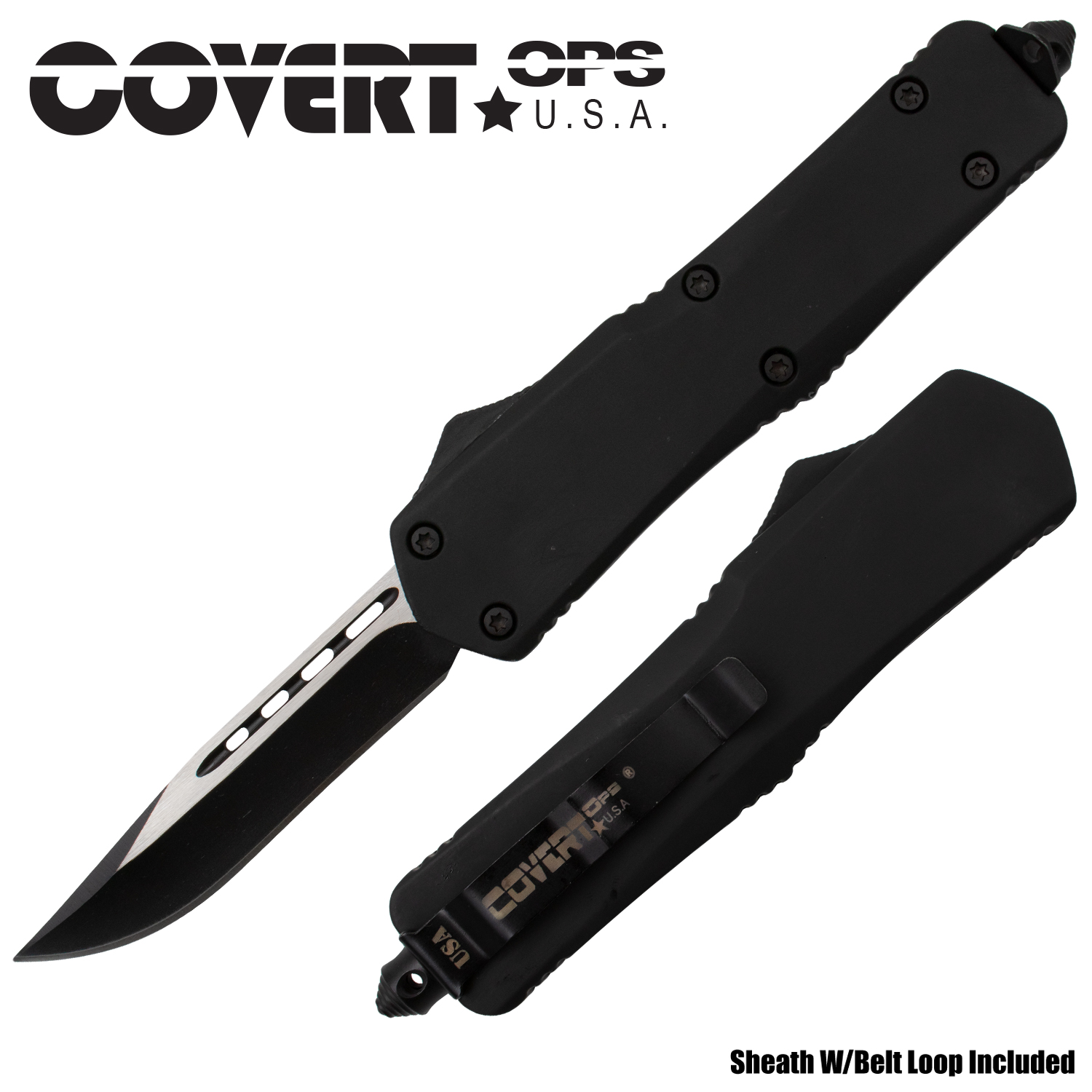 Covert Ops USA Black Drop Point Two Toned Blade Automatic Knife
