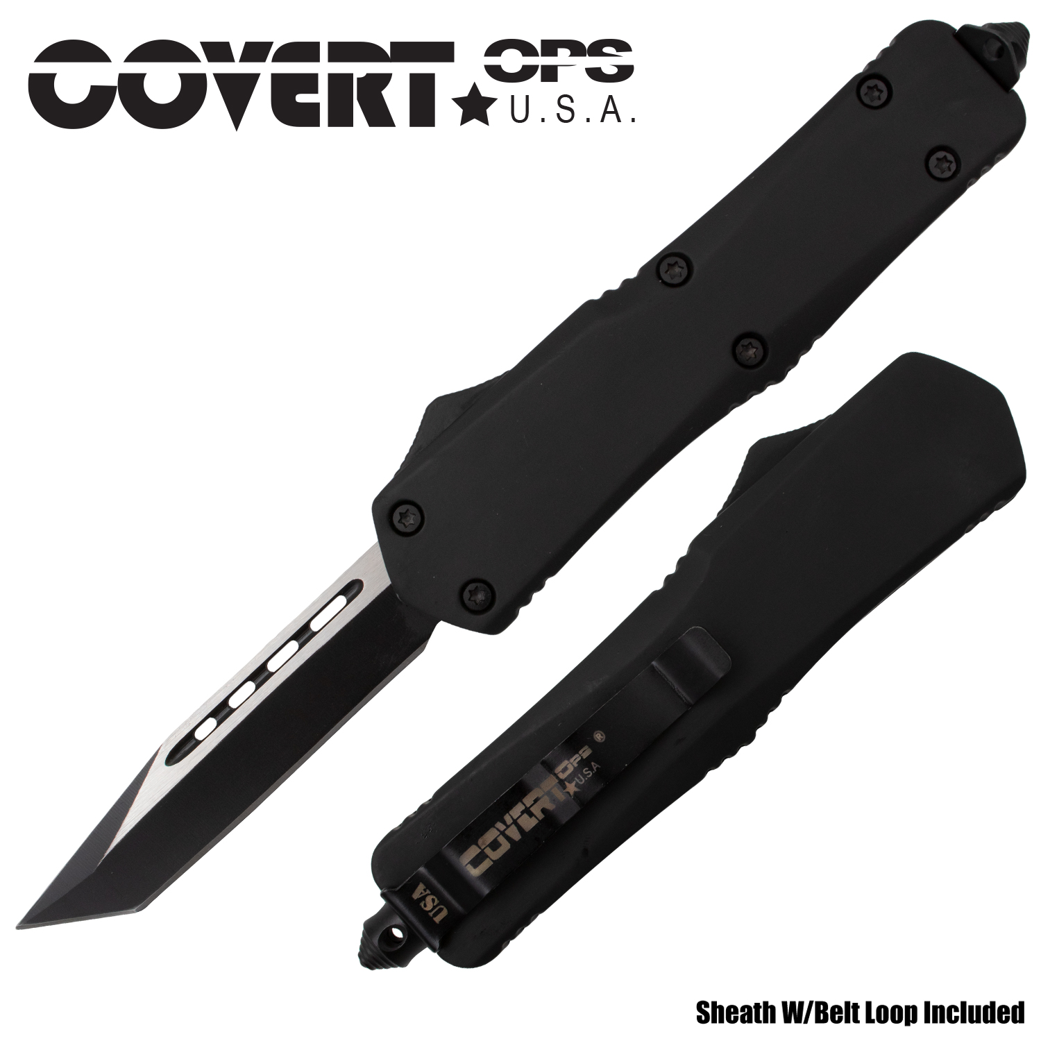 Covert Ops USA Black Tanto Two Toned Blade Automatic Knife