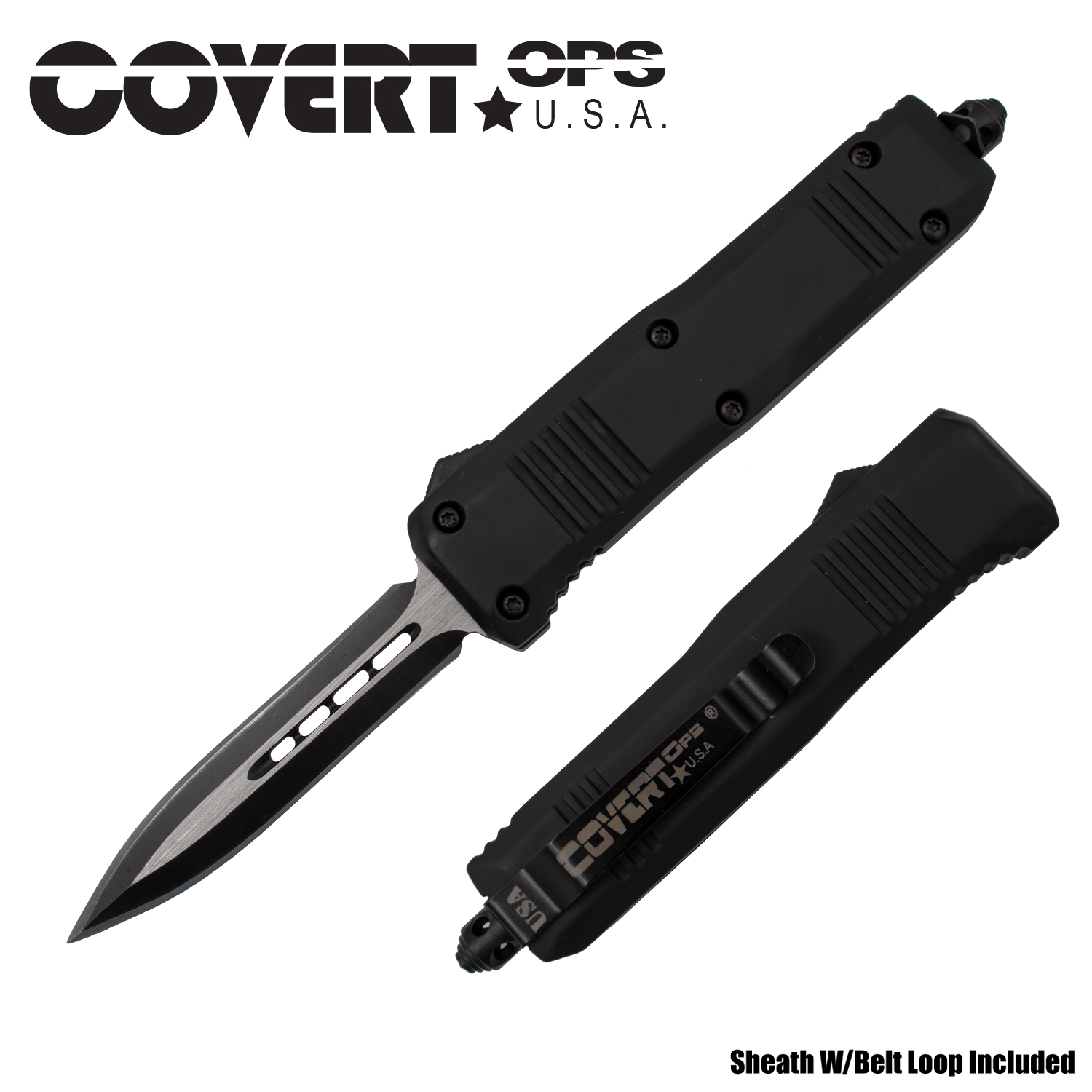 Covert Ops USA Mini Mack Black Double Edged Automatic Knife