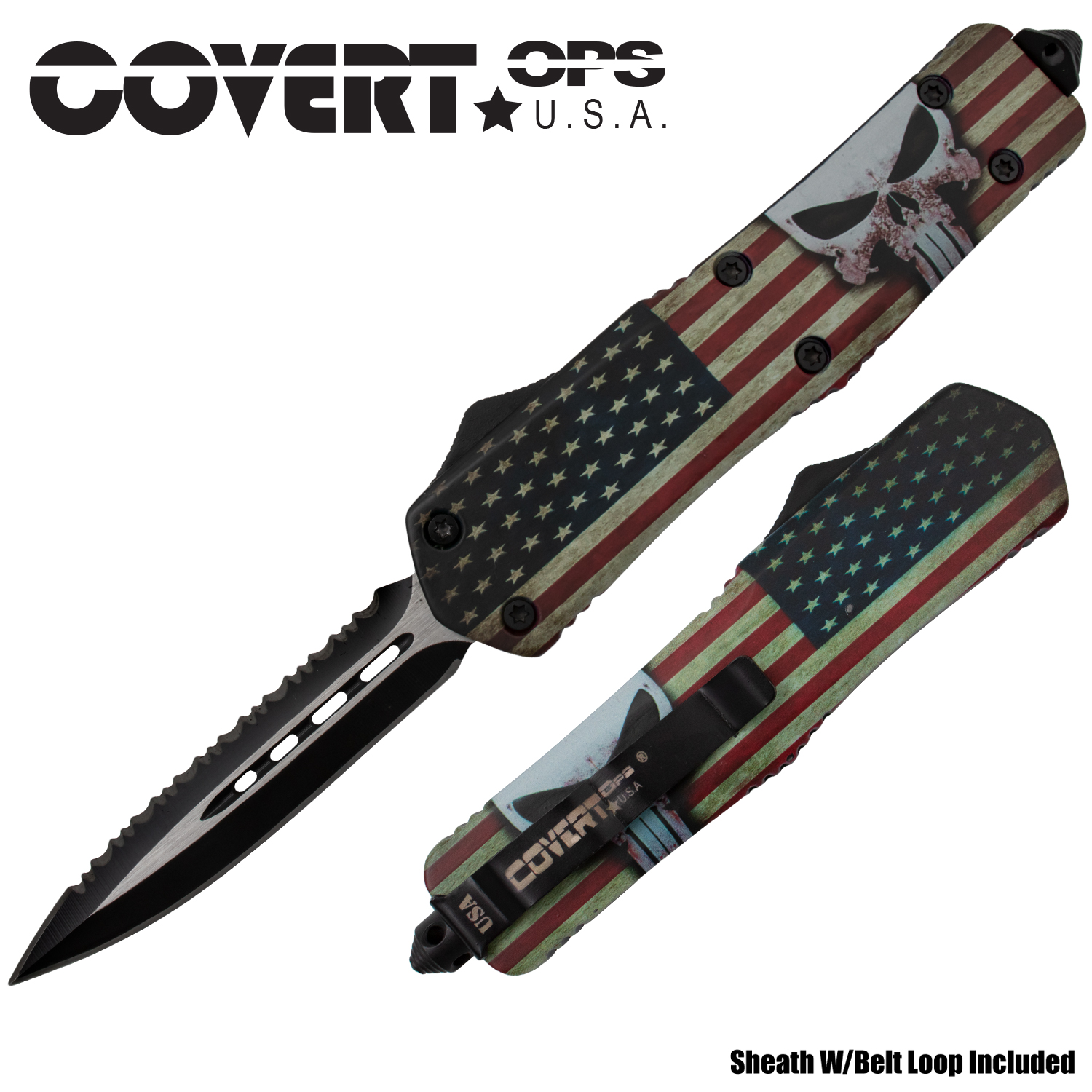 Covert Ops USA Punisher Country Double Edged Serrated Automatic Knife