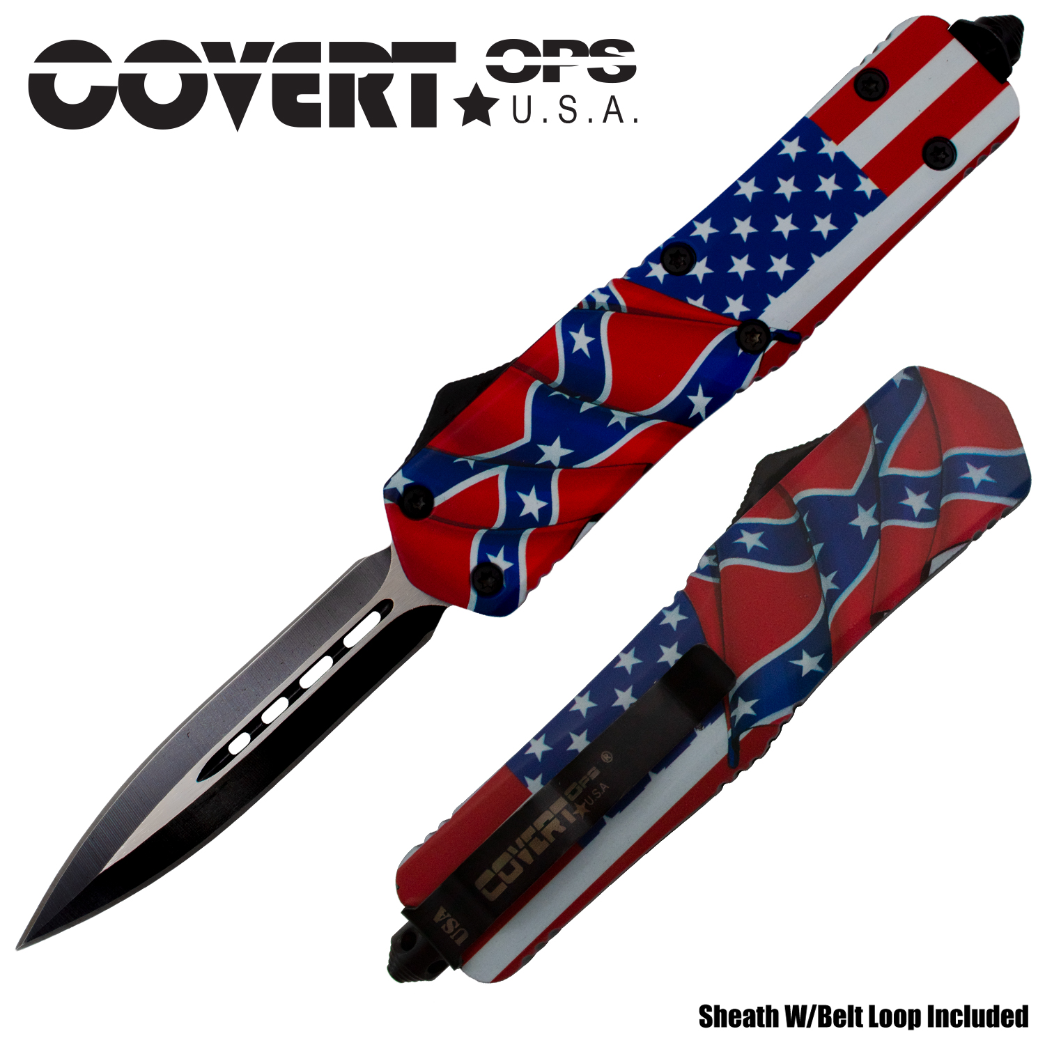 Covert Ops USA Rebel Merica Double Edged Automatic Knife