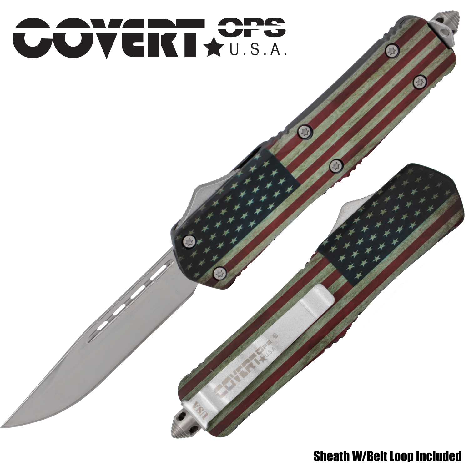 Covert Ops USA The Flag Chrome Blade Drop Point Automatic Knife