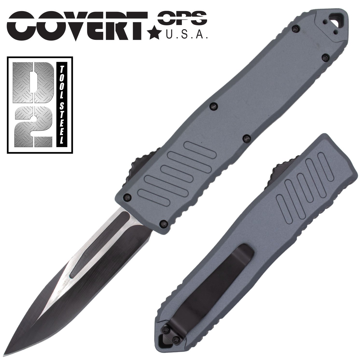 Covert Ops® D2 Tool Steel Automatic OTF Knife 9 Inch Overall Grey