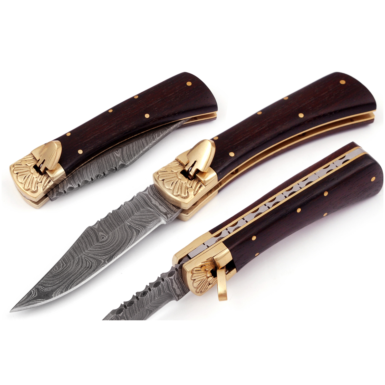 Damascus Leverletto Royal Oak Spring Asssited Folding Knife