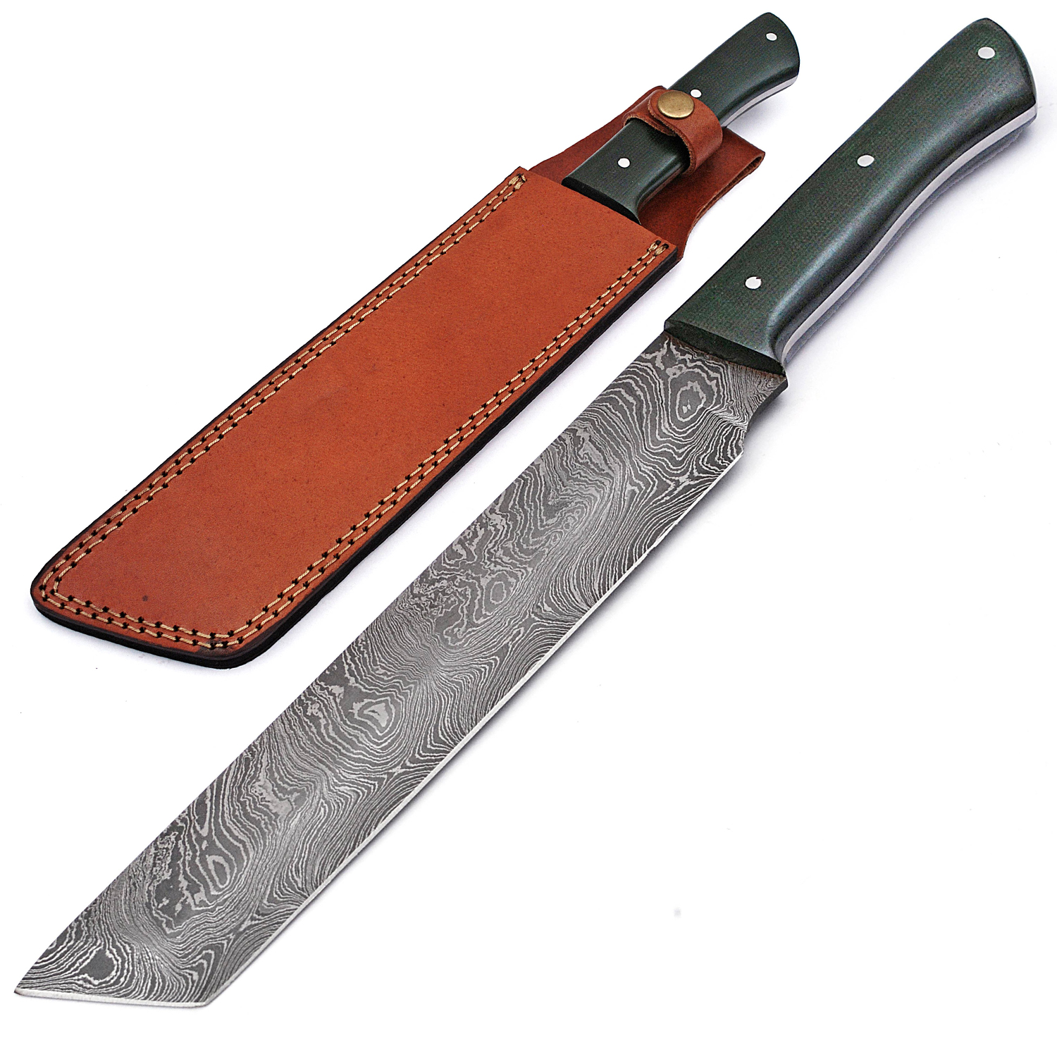 Fixed Blade Damascus Tanto Hunting Wood Handle Knife Green